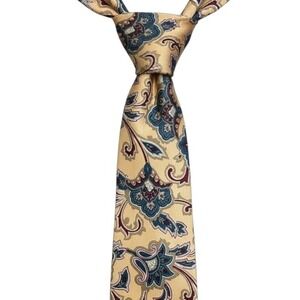 Christian Dior Mens Silk Tie Paisley Floral Design Beige & Blue Made In USA
